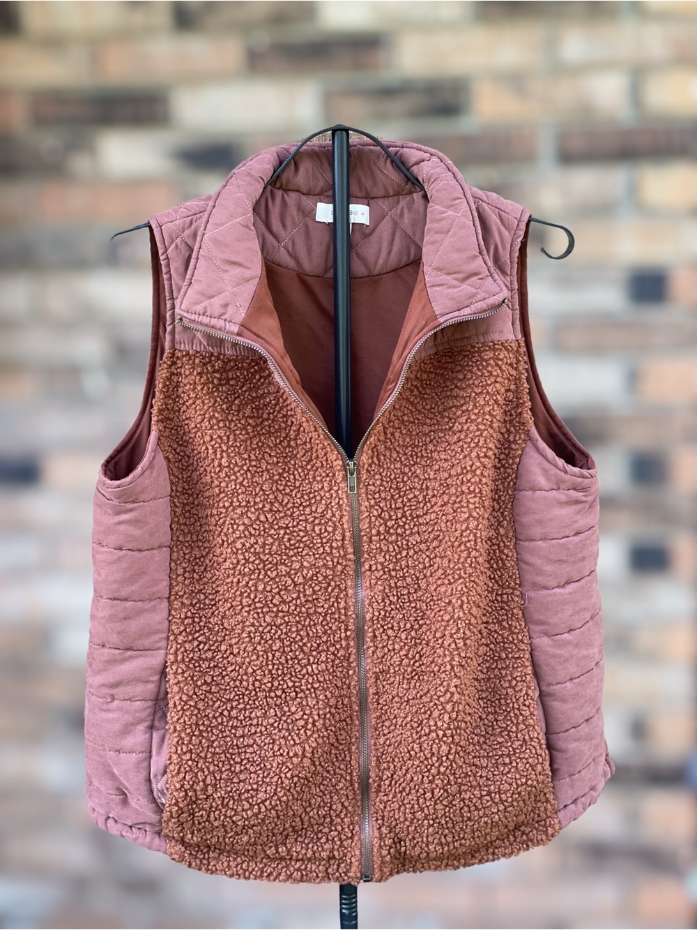 Umgee Plus XL Rust Mauve Sherpa Quilted Full Zip Vest Puffer
